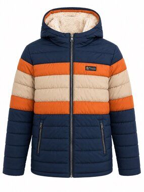 HFX Outdoors Colorblock Quilted Puffer Jacket With Hood & Sherpa Lining - Navy O